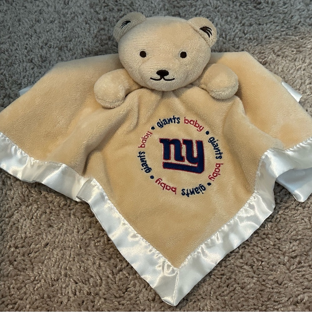 NY Giants Baby Bear Security Blanket with Satin Trim